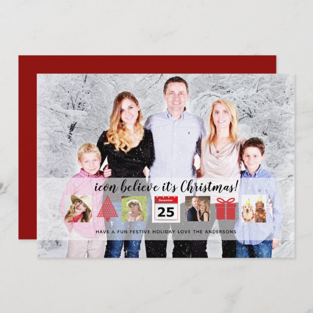 Weihnachten ICONS FotoCollage Moderne Einzigartig Einladung (Vorne/Hinten)