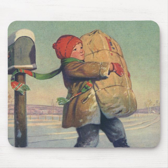 Weihnachten im alten Stil, Kind mit großem Paket Mousepad (Vorne)