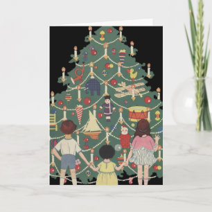 Weihnachten im alten Stil: Kinder um einen geschmü