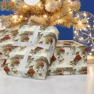 Weihnachten im alten Stil, viktorianische Kinder b Geschenkpapier