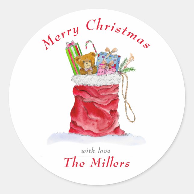 Weihnachten im Aquarell-Weihnachtsgeschenk Runder Aufkleber (Vorderseite)
