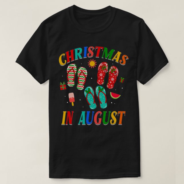 Weihnachten im August Flip Flops Familienurlaub T-Shirt (Design vorne)