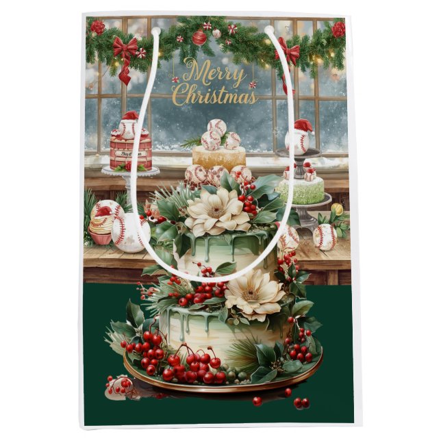 Weihnachten im Baseball zum Thema Bäckerei zum Vat Mittlere Geschenktüte (Vorderseite)