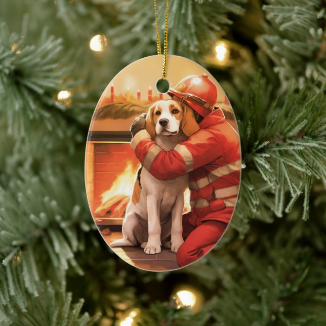 Weihnachten im Beagle, Geschenk für den Hundefeuer Keramik Ornament (Baum)