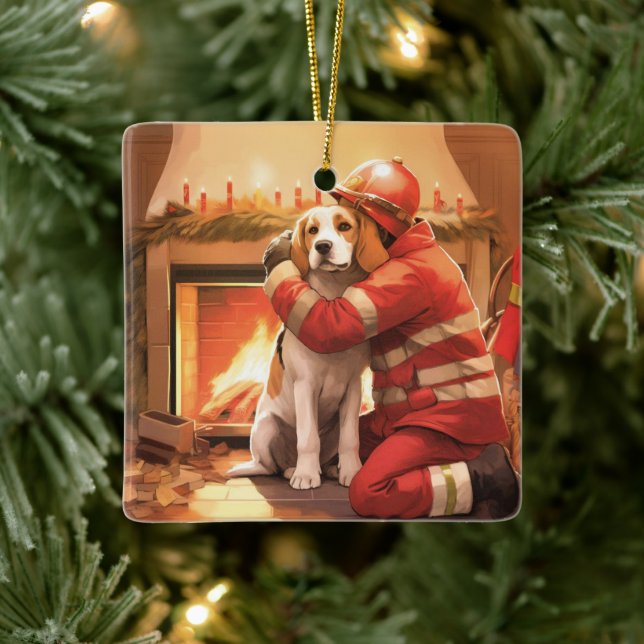 Weihnachten im Beagle, Geschenk für den Hundefeuer Keramikornament (Baum)