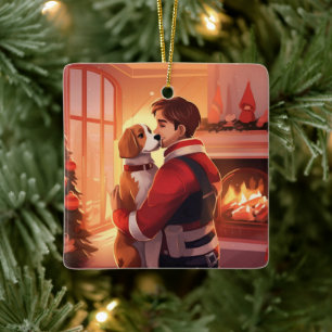 Weihnachten im Beagle, Geschenk für den Hundefeuer Keramikornament