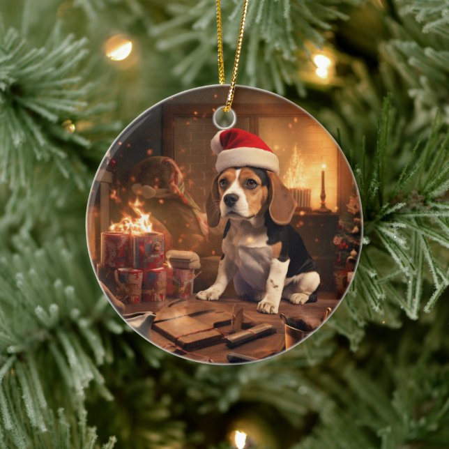 Weihnachten im Beagle, Geschenk für die Beagle-Pol Keramik Ornament (Baum)