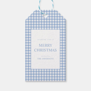 Weihnachten im blauen Gingham-Design Geschenkanhänger
