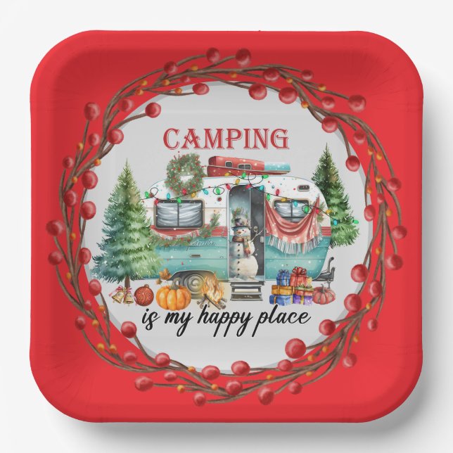 Weihnachten im Camping Pappteller (Vorderseite)