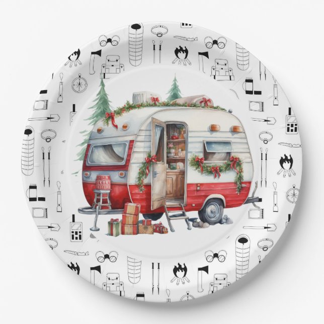 Weihnachten im Camping Pappteller (Vorderseite)