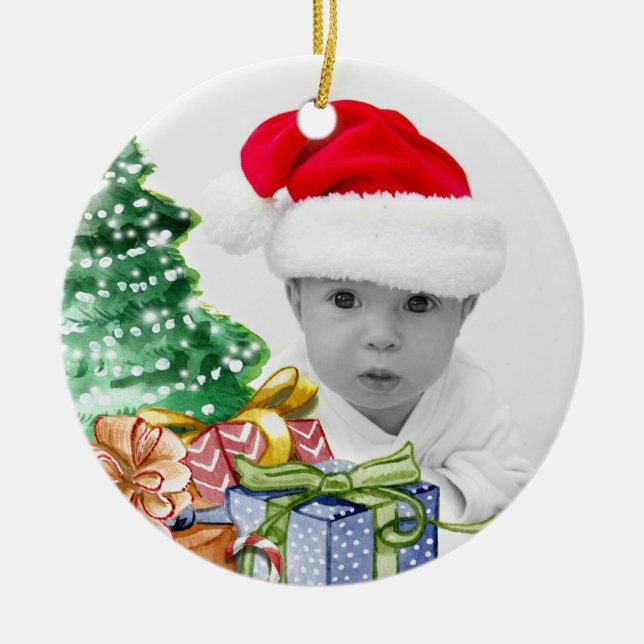 Weihnachten im ersten Foto des Babys Keramik Ornament (Vorne)