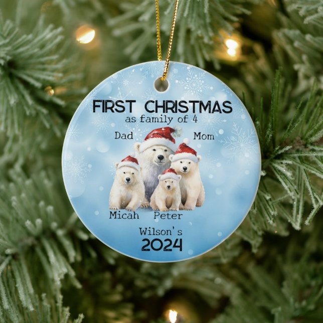 Weihnachten im ersten Jahr als Familie von 4 Polar Keramik Ornament (Baum)