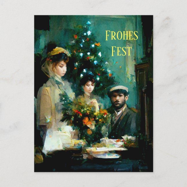 Weihnachten im Familienkreis. Impressionistisch Postkarte (Vorderseite)