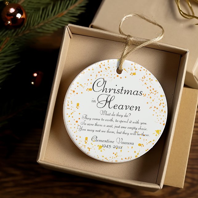 Weihnachten im Foto des "Heaven Gold Spritzer Memo Keramik Ornament (Christmas In Heaven Gold Splatter Memorial Photo Ceramic Ornament)