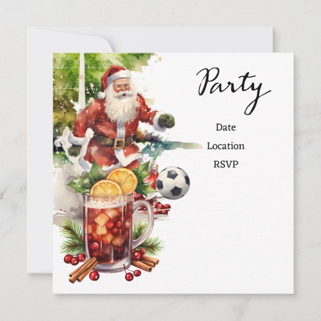 Weihnachten im Fußball mit dem Weihnachtsmann Einladung (Vorderseite)