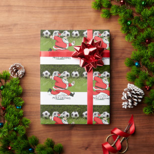 Weihnachten im Fußball mit dem Weihnachtsmann Geschenkpapier