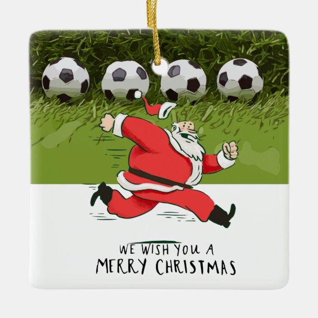 Weihnachten im Fußball mit dem Weihnachtsmann Keramikornament (Vorderseite)