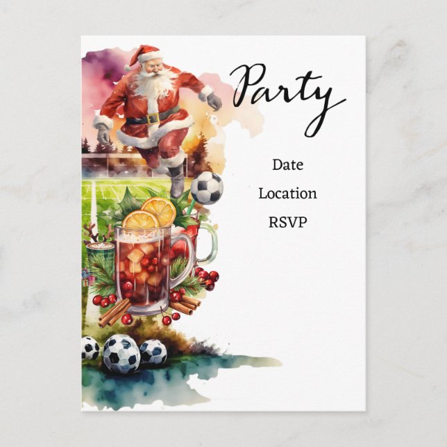 Weihnachten im Fußball mit dem Weihnachtsmann Postkarte (Vorderseite)