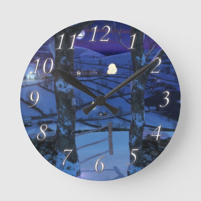 Weihnachten im Glen Runde Wanduhr (Vorderseite)