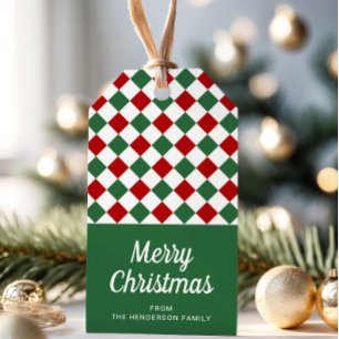Weihnachten im Grünen und Roten Karo Geschenkanhänger