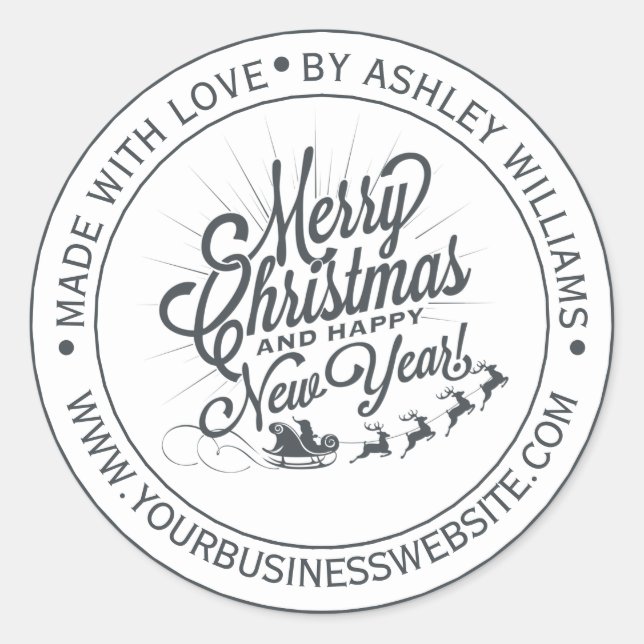 Weihnachten im Jahrgang mit Liebe Business Runder Aufkleber (Vorderseite)