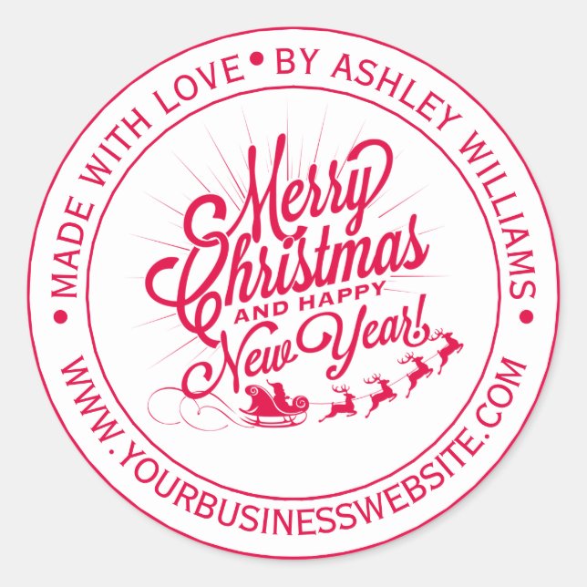 Weihnachten im Jahrgang mit Liebe Business Runder Aufkleber (Vorderseite)