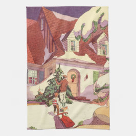 Weihnachten im Jahrtausend, Familienhaus im Schnee Geschirrtuch