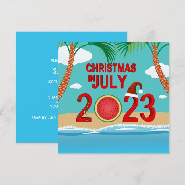 Weihnachten im Juli 2023 Watermelon Beach Einladung (Vorne/Hinten)