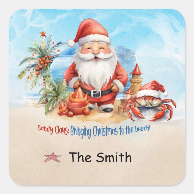 Weihnachten im Juli am Strand Quadratischer Aufkleber (Vorderseite)