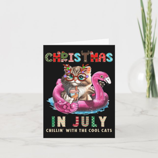 Weihnachten im Juli Chillin Cats Flamingo Float Me Karte (Vorderseite)