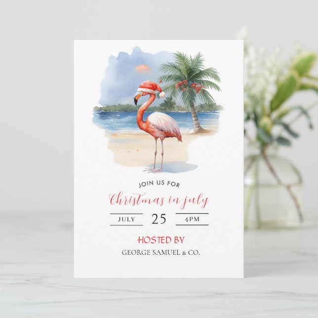 Weihnachten im Juli Eigene Firmenname Logo und Tex Einladung (Stehend Vorderseite)