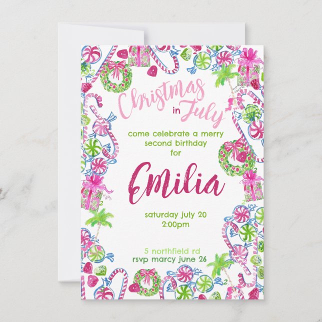 Weihnachten im Juli Einladung (Vorderseite)