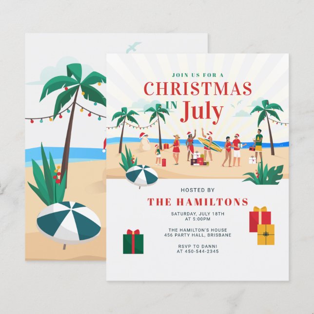 Weihnachten im Juli Familienfeier Party Einladung (Vorne/Hinten)