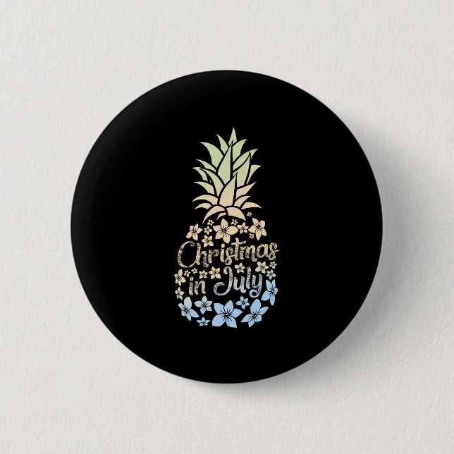 Weihnachten im Juli Farbiger Ananas Strand Sommer  Button (Vorderseite)