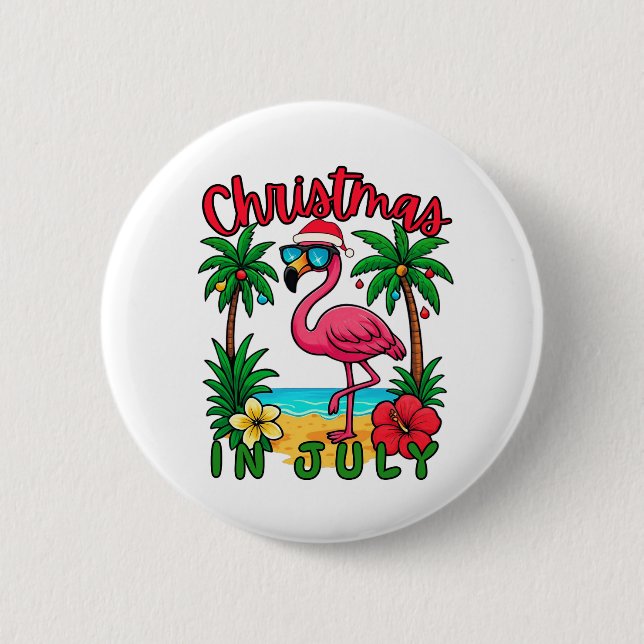 Weihnachten im Juli Flamingo Button (Vorderseite)