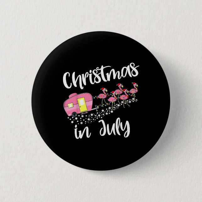 Weihnachten im Juli Flamingo Camping Camper Button (Vorderseite)