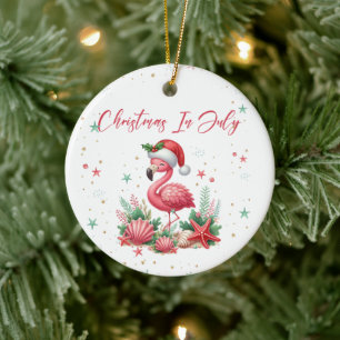 Weihnachten im Juli Flamingo Keramik Ornament