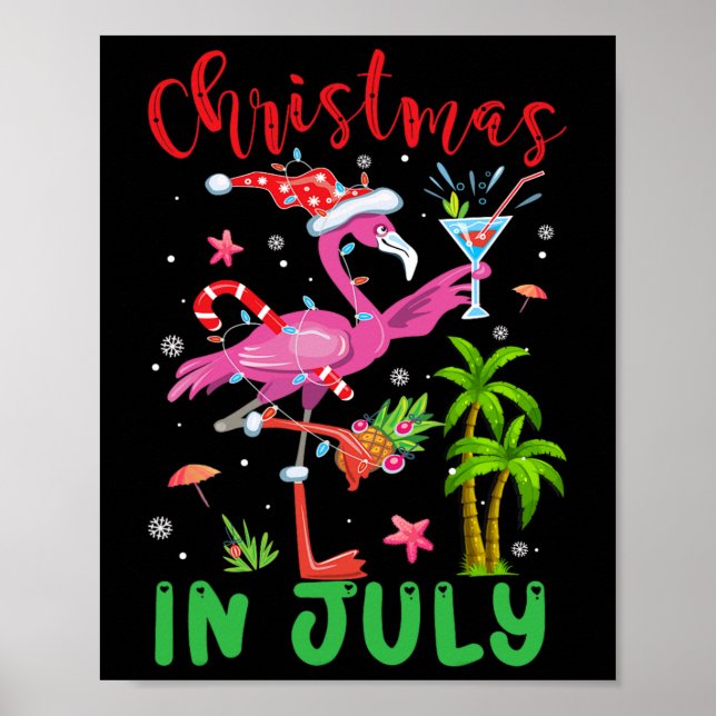 Weihnachten im Juli Flamingo Santa Summer Weihnach Poster (Vorne)