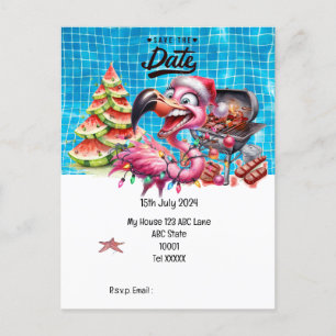 Weihnachten im Juli Flamingo Save the Date Party Postkarte