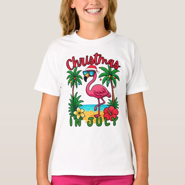Weihnachten im Juli Flamingo T-Shirt (Vorderseite)