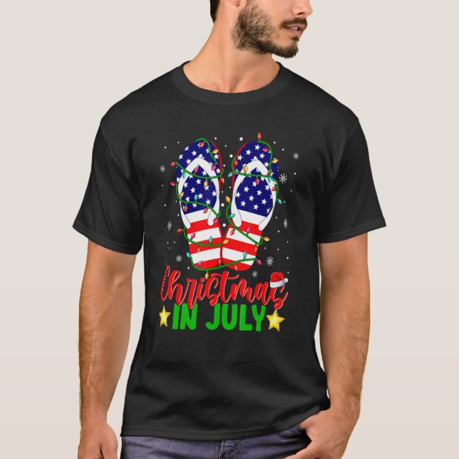 Weihnachten im Juli Flip Flops American Flag Xmas  T-Shirt (Vorderseite)