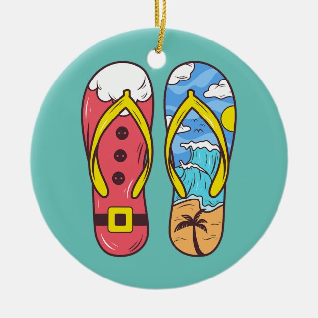 Weihnachten im Juli Flip Flops Funny Beach Sommer Keramik Ornament (Vorne)