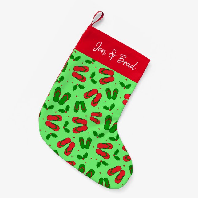 Weihnachten im Juli Flip Flops und Holly Tropical Kleiner Weihnachtsstrumpf (Vorderansicht (hängend))