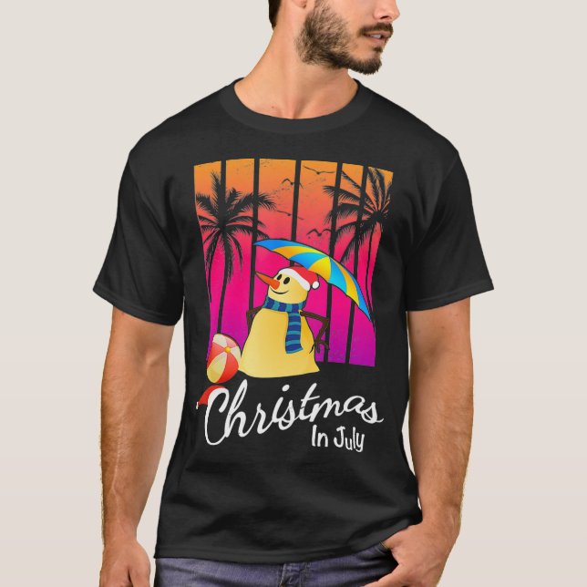 Weihnachten im Juli Funny Snowman Summer Beach Vac T-Shirt (Vorderseite)