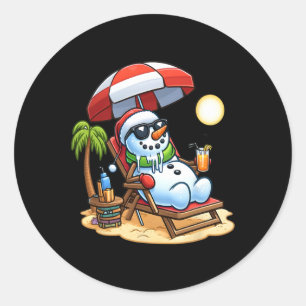 Weihnachten im Juli Funny Snowman Summer Fun Beach Runder Aufkleber