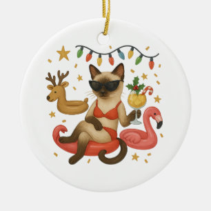 Weihnachten im Juli für siamesische Katzenliebhabe Keramik Ornament