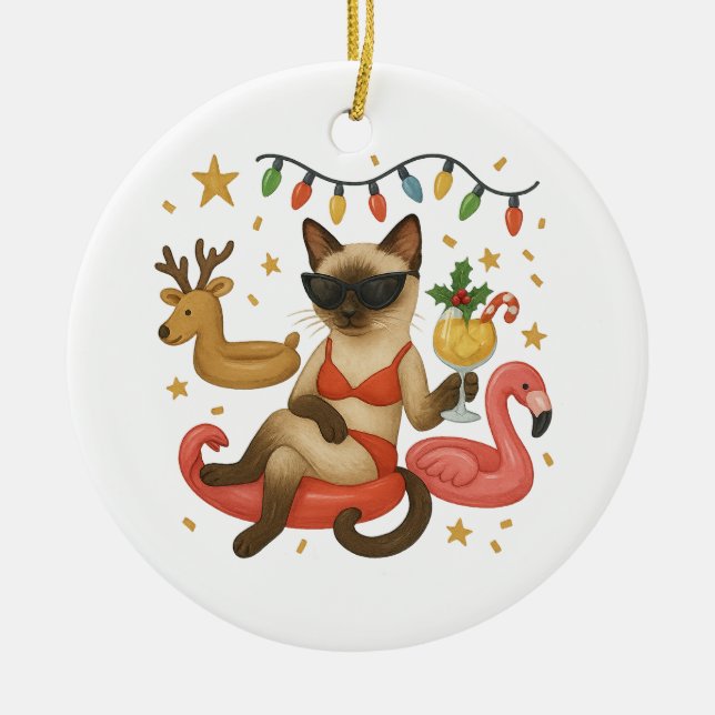 Weihnachten im Juli für siamesische Katzenliebhabe Keramik Ornament (Vorne)