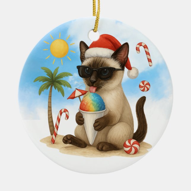 Weihnachten im Juli für siamesische Katzenliebhabe Keramik Ornament (Vorne)