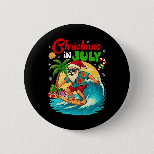 Weihnachten im Juli Hawaii Santa Surfen Sommer Str Button (Vorderseite)