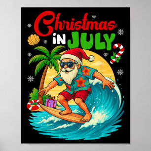 Weihnachten im Juli Hawaii Weihnachtsmann Surfen S Poster